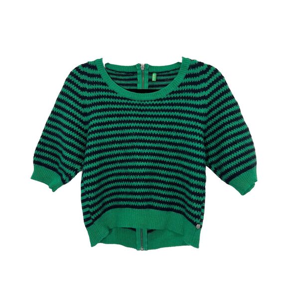 United Colors Of Benetton Sweater Women’s S Wool Blend Short Sleeve Green Navy - Picture 1 of 7